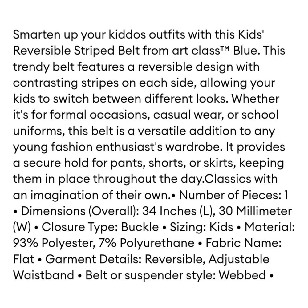 NEW Art Class Blue Reversible Striped Kids' Belt